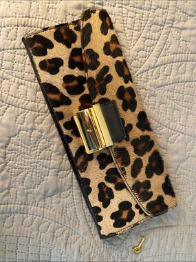Leopard Print Clutch with Gold-Tone Closure